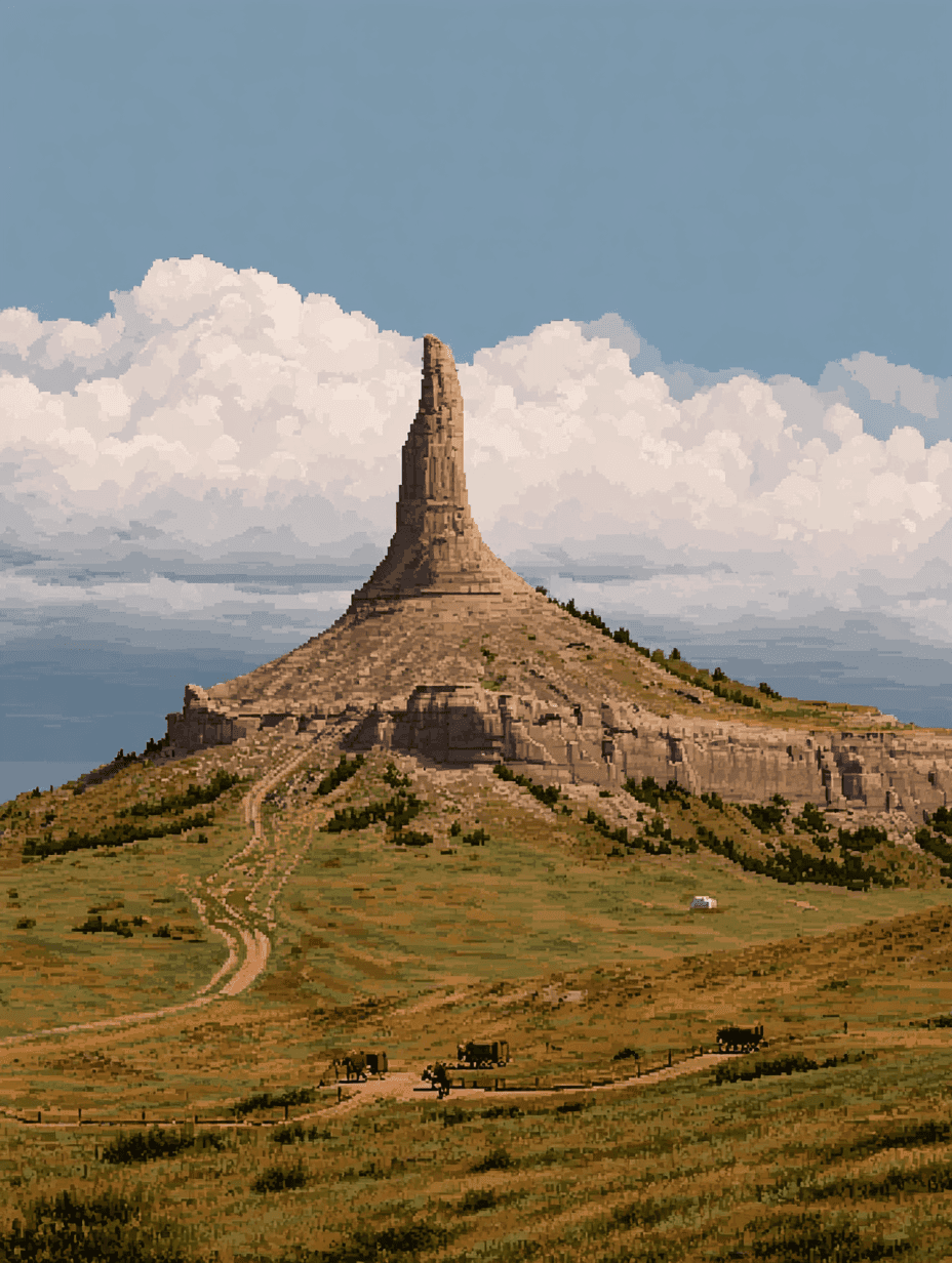 Chimney Rock spire above the North Platte River valley, western Nebraska.