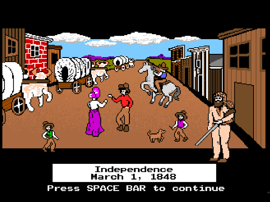 Independence, Missouri street scene dated March 1, 1848, the trail's eastern jumping-off point.